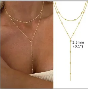 Authentic Stainless Steel Lariat Necklace Gold Plated Dainty Long Necklace For Women Girls