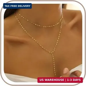 Authentic Lariat Gold Necklace for Women Dainty Long 14K Gold Plated Y-Shaped Body Chain C