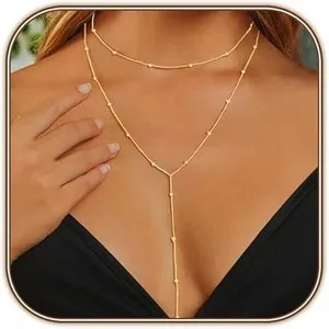 Authentic Lariat Gold Necklace for Women, Dainty Long Necklace 14K Gold Plated/Silver Y-Sh