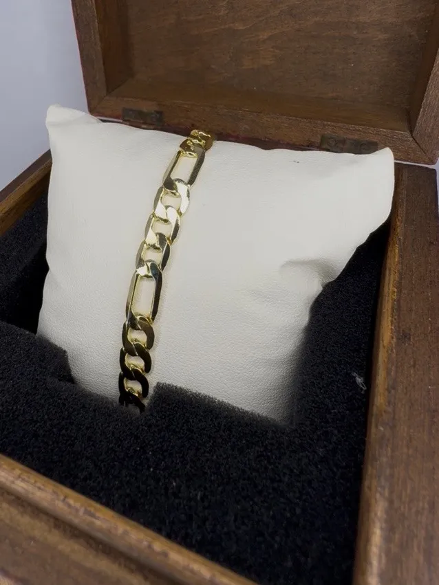 Authentic 7mm Figaro Bracelet 8 In 18K Rich Gold Plated Bold Classic Unisex Chain