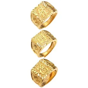 Authentic Triune Wealth & Luck Kanji Ring Set – 18K Gold Plated Spiritual Blessing