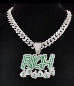 Authentic 14K White Gold or Yellow Gold Plated CZ’s 20” Rich Money Cuban Link Necklace