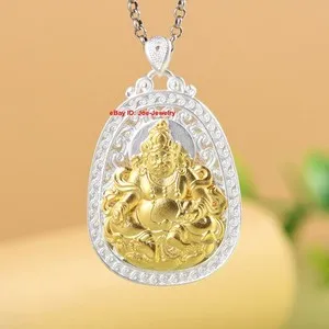 Authentic Gold Plated Solid 999 Fine Silver Lucky Pendant Rich-God Amulet BEST GIFT