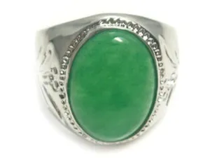 Authentic Fashion Genuine Green Jade White Gold Plated Men's Luxury Rich Ring size: 8.9.10