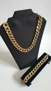 Authentic Enchantment Unbound: Double Curb Chain Link 18K Gold Plated Necklace/Bracelet Set