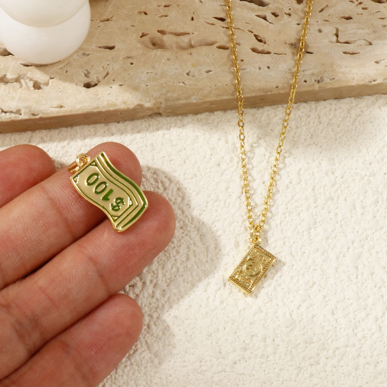 Authentic 2PCs Rich Limited US Dollar Charms For Jewelry Making 18K Real Gold Plated Money Style Brass Pendant Necklace DIY Findings