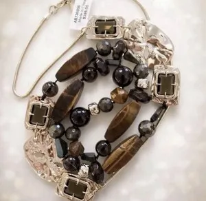 Authentic Alexis Bittar Station Necklace 10K Gold Plated Tigers Eye Quartz Swarovski $395
