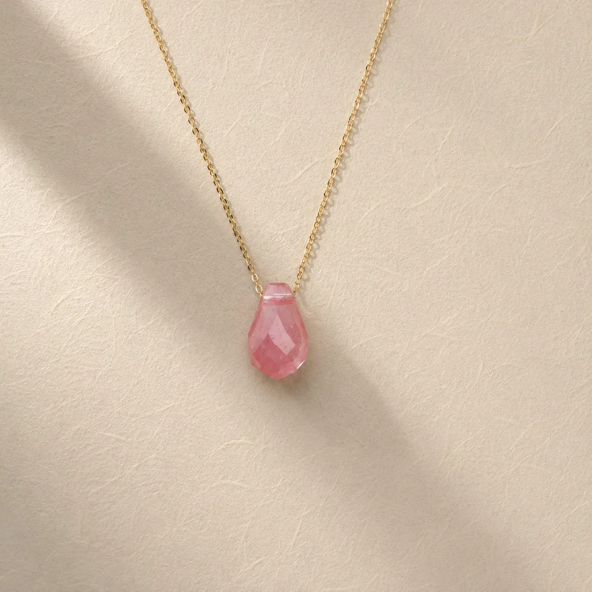Authentic Aura of the Dewdrop: Natural Cherry Quartz and 18K Gold Talisman