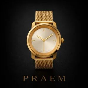Authentic PRAEM Gold Plated Minimalist Silver Dial Milanese Mesh Band Quartz Watch