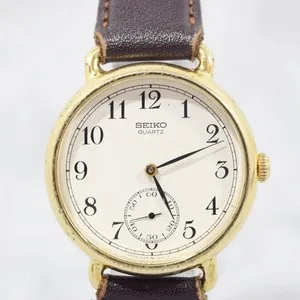 Authentic SEIKO Chariot 2628-0140 Quartz SS Gold Plated Small Seconds White/Gold/Brown