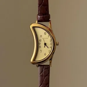 Authentic Moonlit Guardianship: Crescent Moon Watch Adorned with 18K Gold Plating