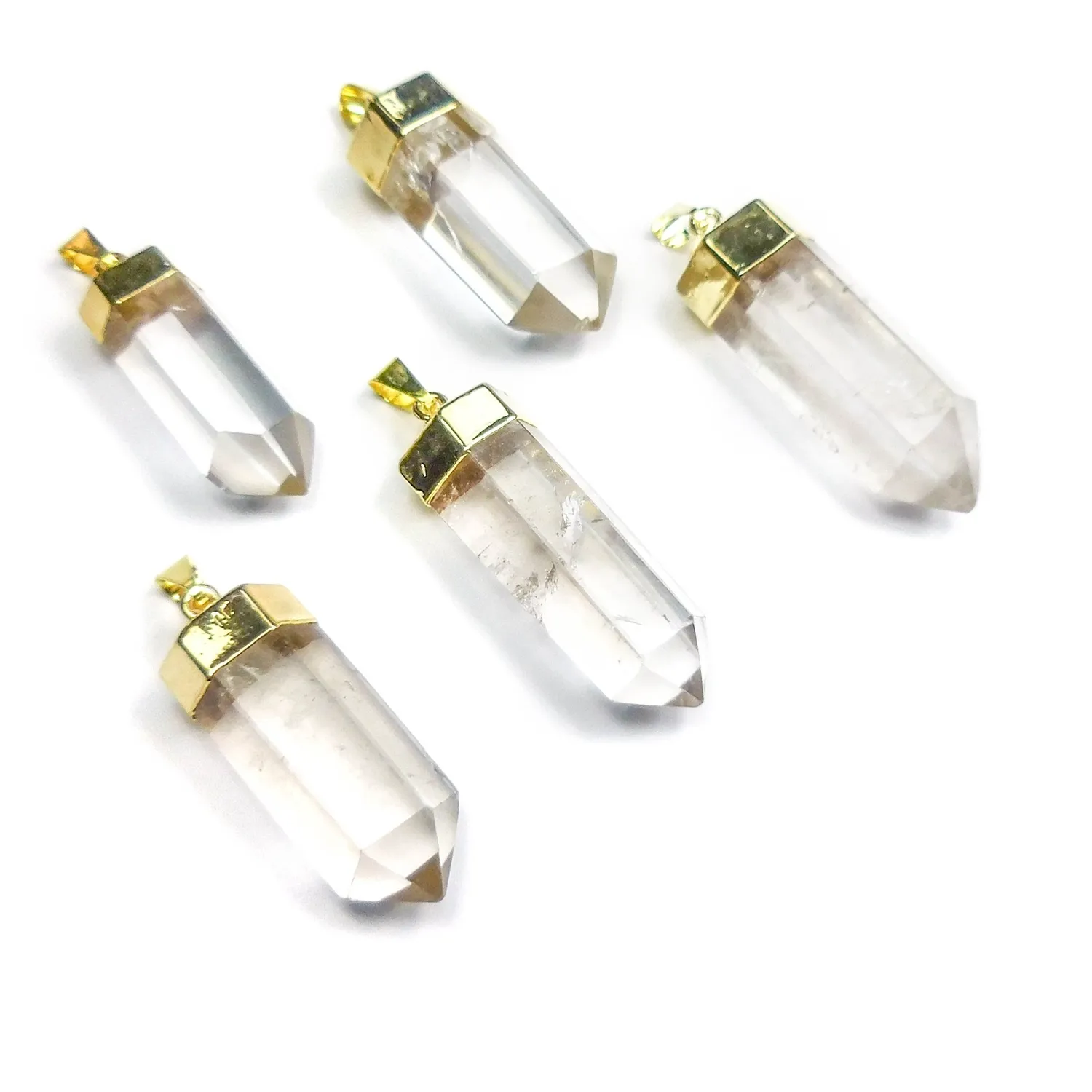Authentic Radiant Prism of Light Gold-Plated Clear Quartz Pendant