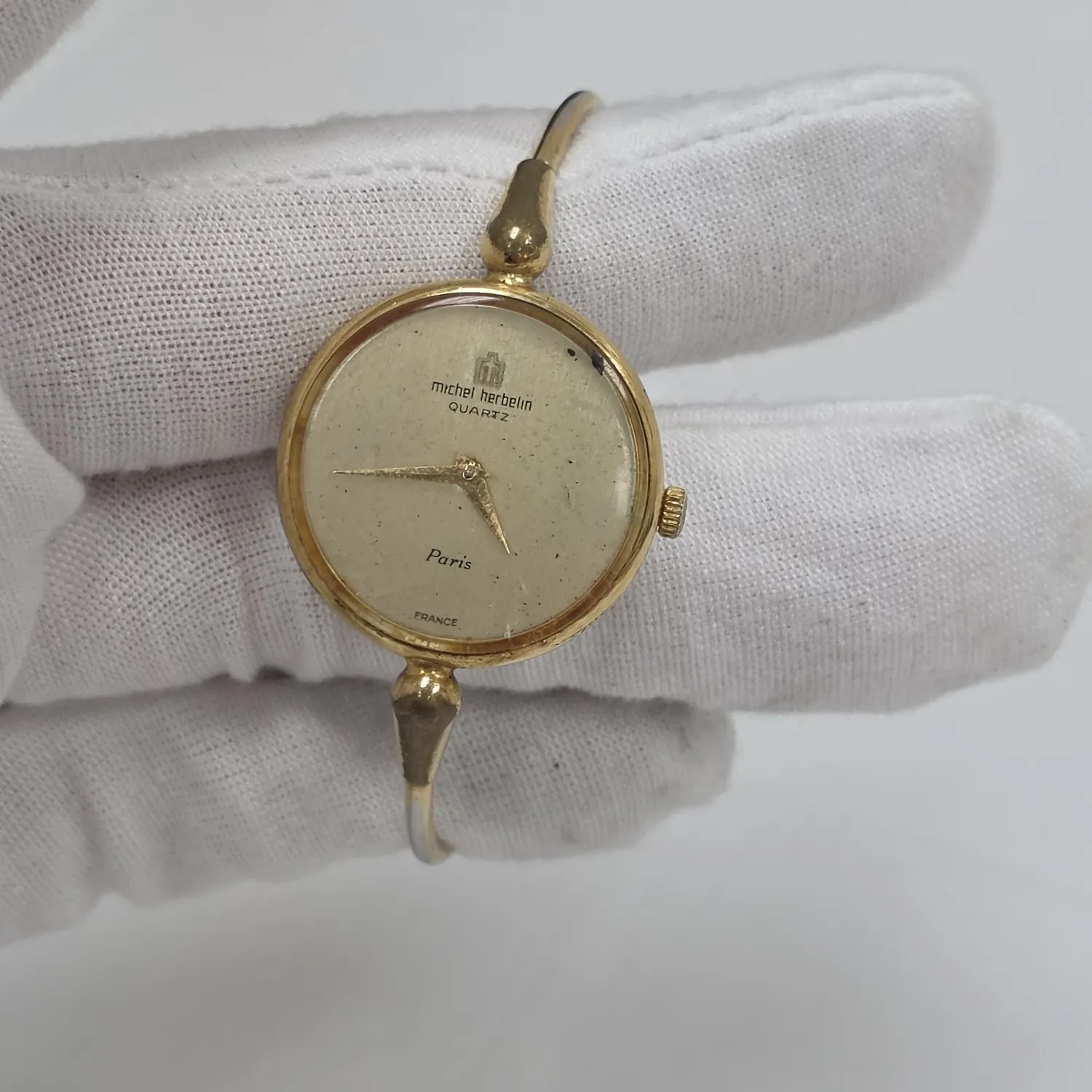 Authentic Michel Herbelin Gold Plated Quartz France Bangle Ladies Watch Parts/Repair