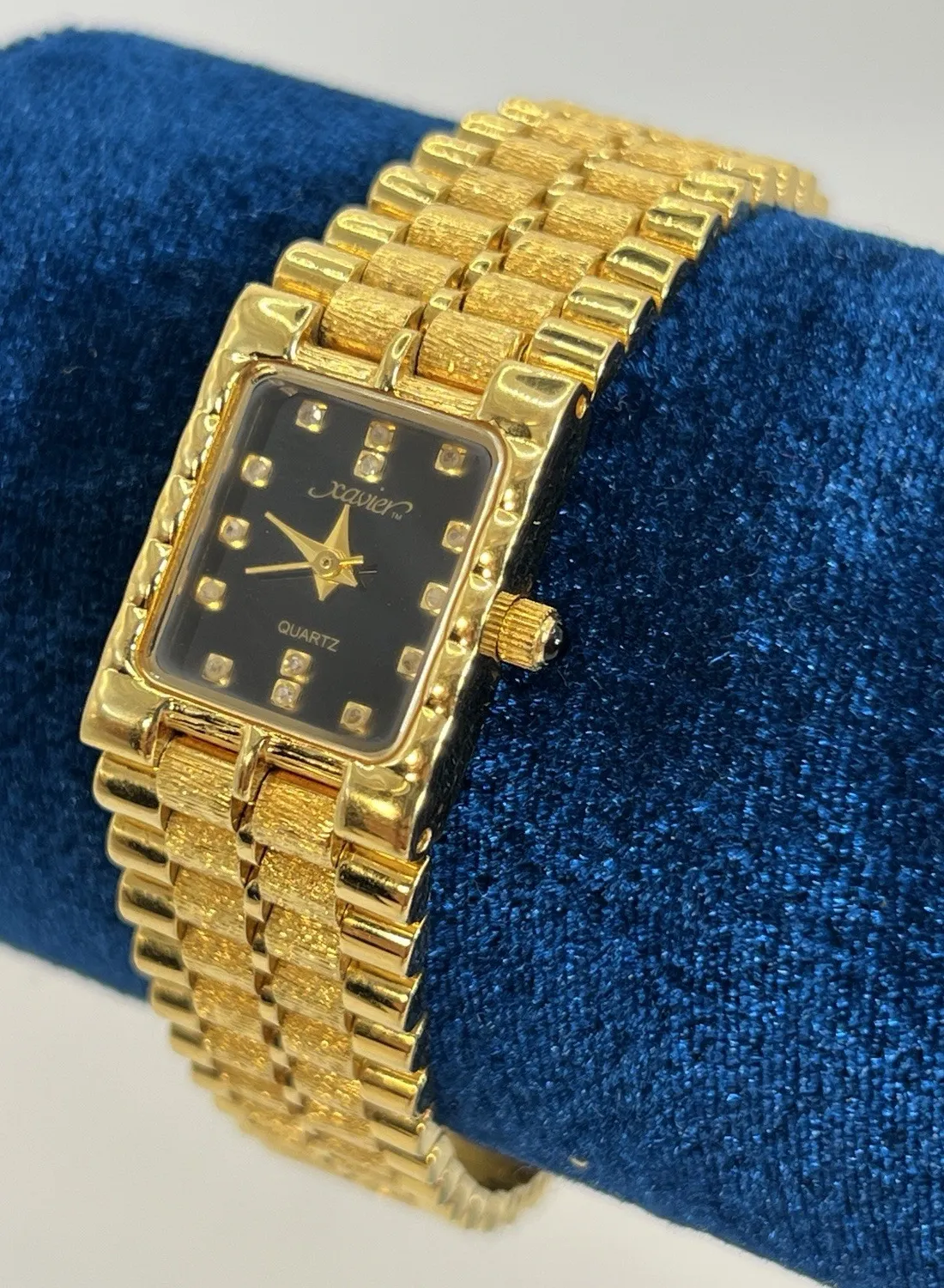 Authentic Vintage Xavier Women’s Gold Plated Quartz Wrist Watch Black Dial Needs Battery