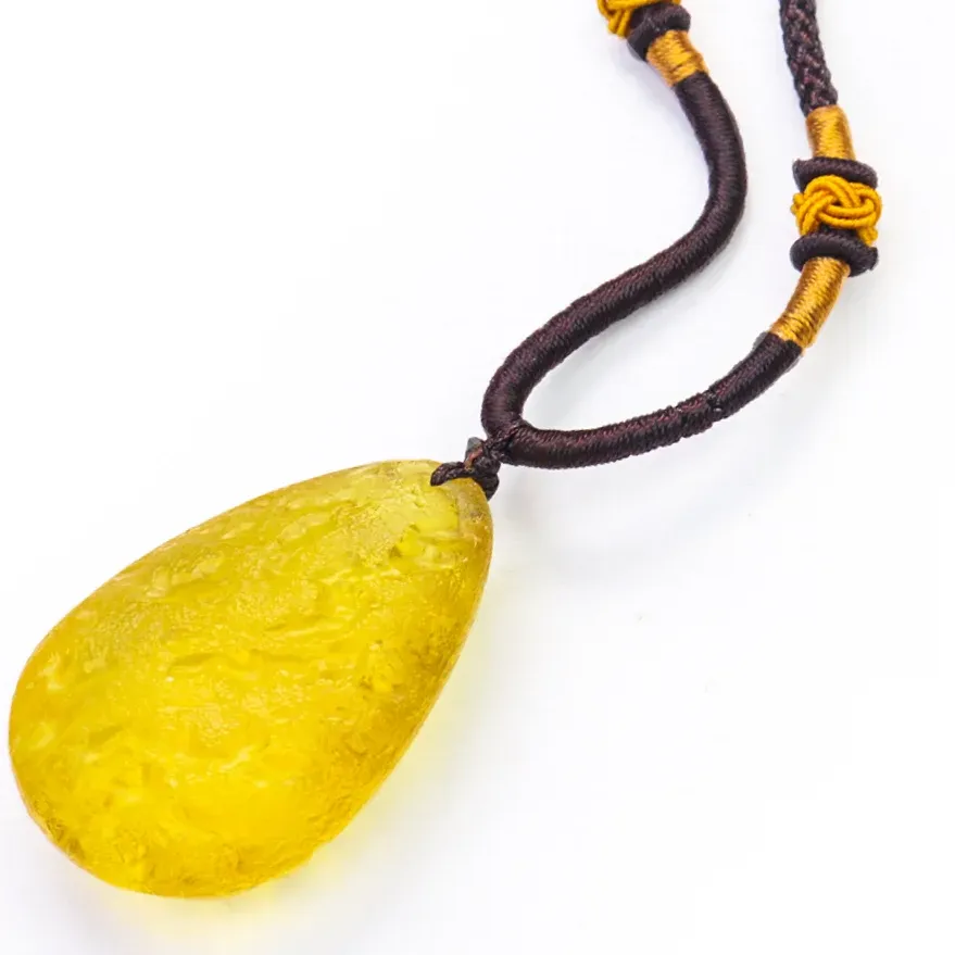 Authentic Fortune Citrine Gold Color Necklace Glass Crystal Quartz Pendant Water Drop Colored Glaze Healing Amulet Woman Jewelry