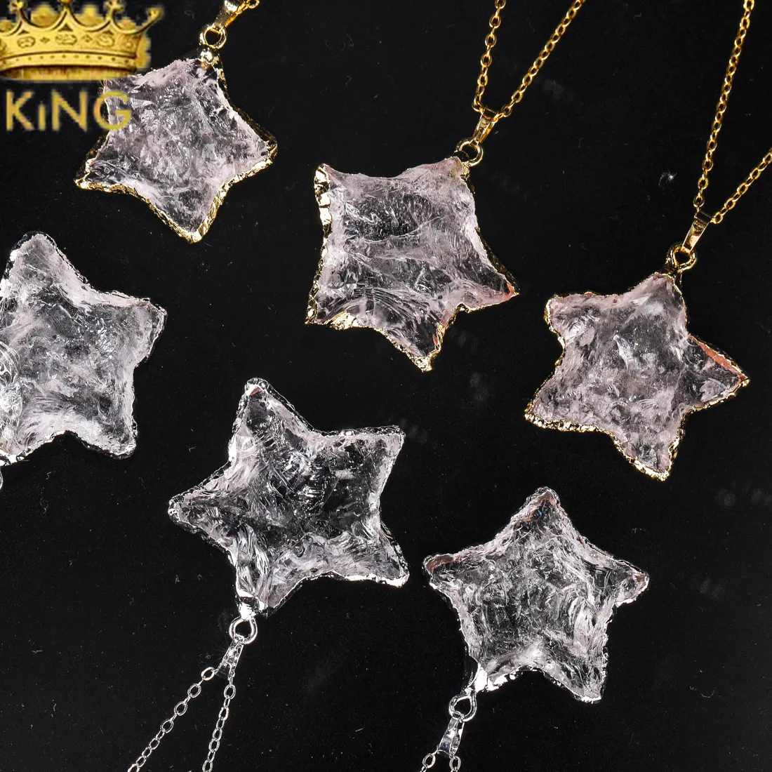 Authentic Handmade Star Stone Pendant Necklace, Crystal quartz Gold Silver Charm Necklaces Wholesale Jewelry Craft DIY Accessories