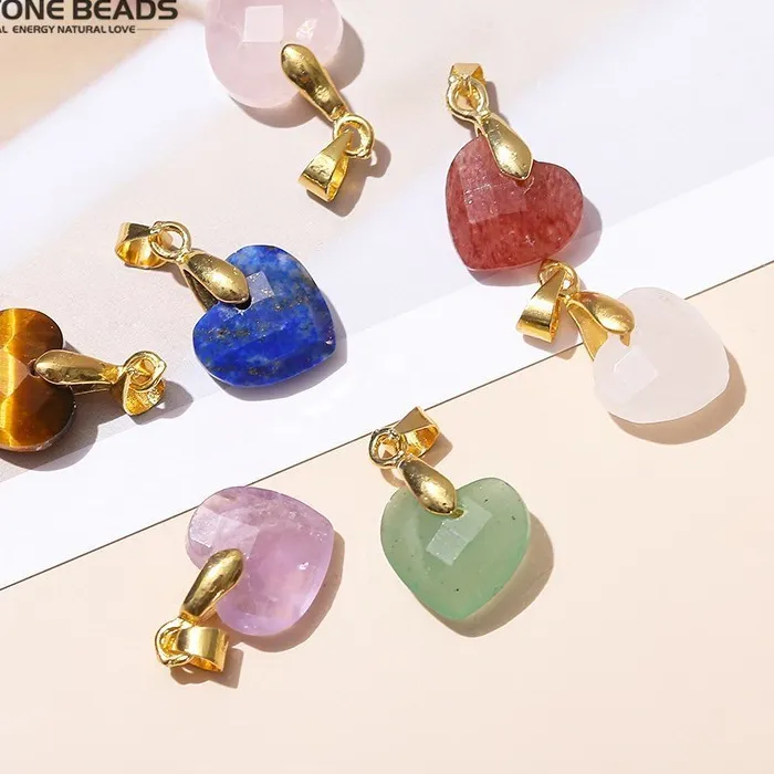 5 Natural Pink Quartz Amethyst Lapis Lazuli Faceted Heart Pendant 12 5Mm Small Gold Charms For Jewelry Making Accessory