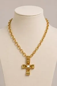 Authentic Chanel 1994 CC Cross Pendant Necklace - gold plated