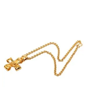 Authentic Chanel Necklace Coco Mark Cross Motif Rogue Chain Gold Plated Women's Accessory