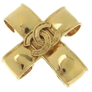 Authentic CHANEL COCO Mark vintage cross Brooch gold Plated Gold 33g Women