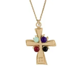 Authentic Vtg Chanel Gripoix Gold-Plated Multi-Color Poured Glass Cross Pendant Necklace