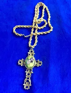 Authentic Violets of Devotion - 14 KT Gold Plated Enamel Porcelain Pendant