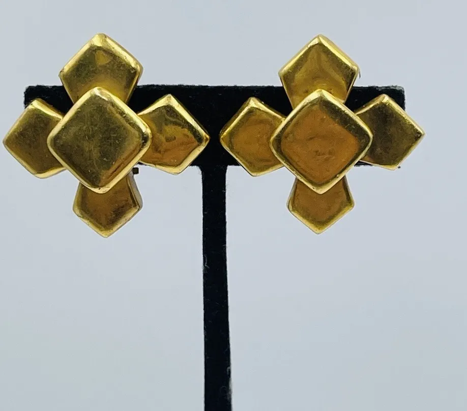 Authentic Vaubel Vintage Gold Plated Clip On Cross Earrings