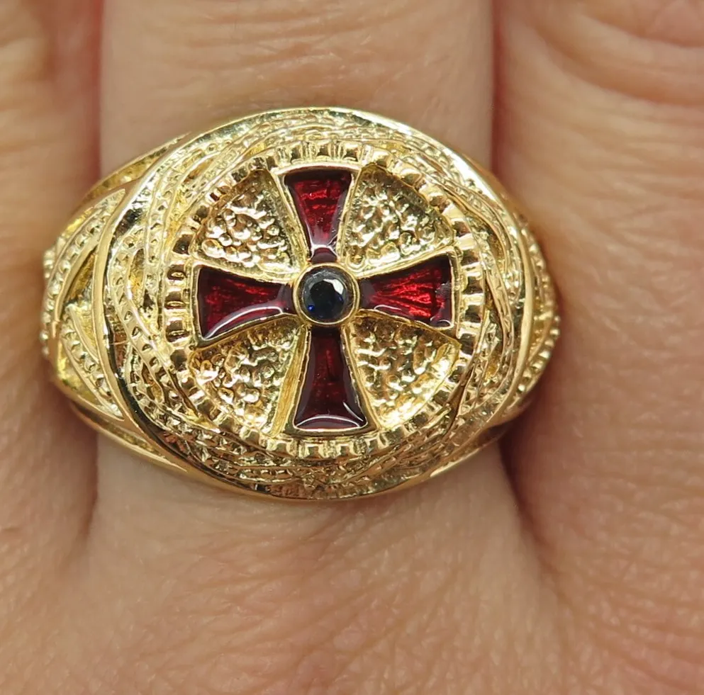 Authentic Auroral Cross of Protection - Sterling Silver Vintage Gold Plated Sapphire Cross Ring
