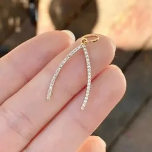 Authentic 1.00Ct Lab Created Diamond Wishbone Shape Women's Pendant 14K Yellow Gold Plated