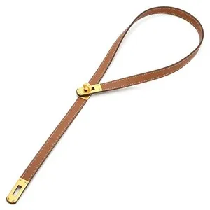 Authentic HERMES Necklace Kelly Lariat Vaux Swift Gold Plated gold Gold Metal Long