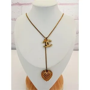 Authentic Heart's Desire: Chanel Vintage Gold Plated CC Crystal Heart Lariat Long Necklace