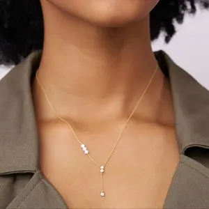 Authentic Radiant Solar Ray Moissanite Lariat Station Necklace in 14K Yellow Gold Plated
