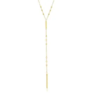 Authentic Silver Square Beads w/ Vertical Bars Lariat Necklace - Gold Plated