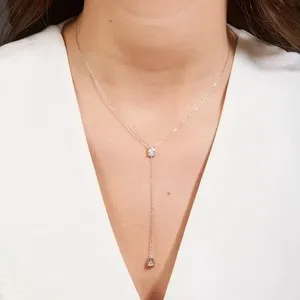 Authentic 2Ct Pear Cut Lab Created Diamond Women's Lariat Necklace 14K White Gold Plated