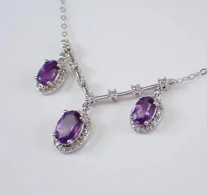 Authentic Celestial Harmony: 14K White Gold Plated Amethyst Lariat Pendant