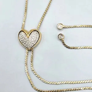 Authentic Vintage Panetta Signed Crystal Pave Heart Gold Plated Slider Lariat Bolo Neckace