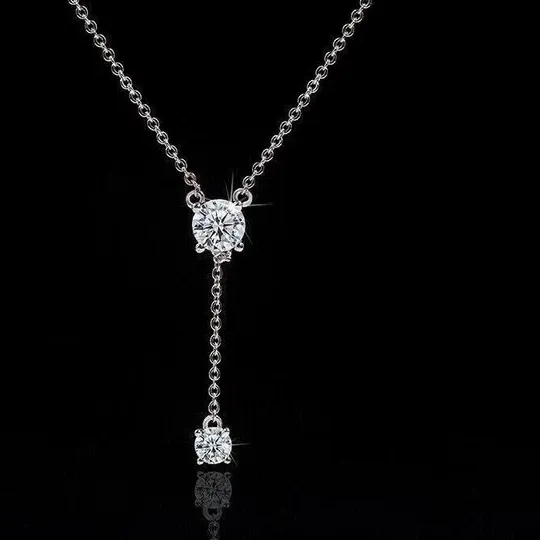 Authentic 1Ct Round Lab Created Diamond Women's Y lariat Necklace 14k White Gold Plated