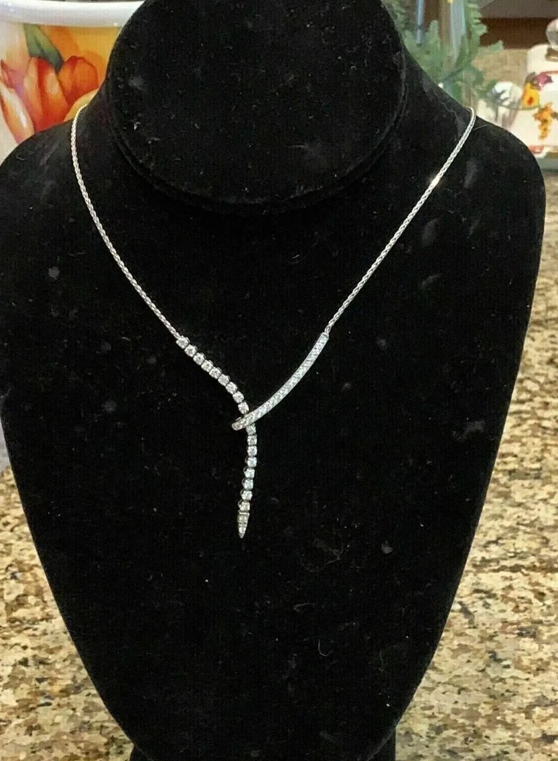 Authentic 2Ct Real Moissanite Lariat Pendant Necklace 14K White Gold Plated Silver