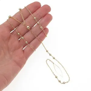 Authentic 925 Sterling Silver Gold Plated Ball Beaded Cable Chain Lariat Necklace 20-22"
