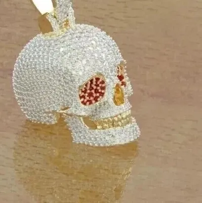 Authentic Harbinger of Courage: 3.00Ct Moissanite Skull Faced Pendant
