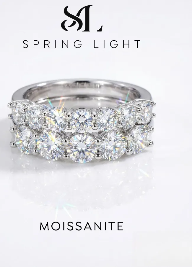 Authentic Real Shiny Moissanite Ring 925 Sterling Silver Diamond Eternity Band Rings Quality Jewelry