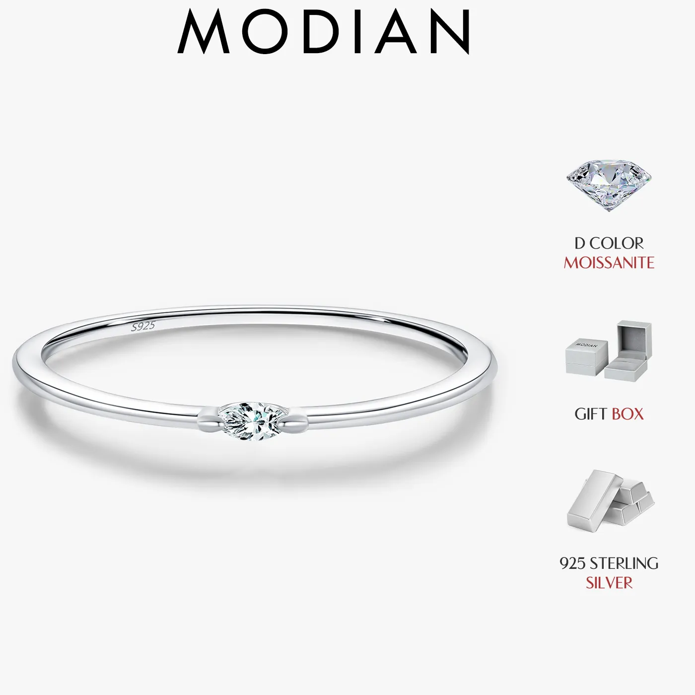 Authentic MODIAN Simple Moissanite Stackable Rings 925 Sterling Sliver Dazzling Thin Finger Rings For Women Daily Fine Jewelry
