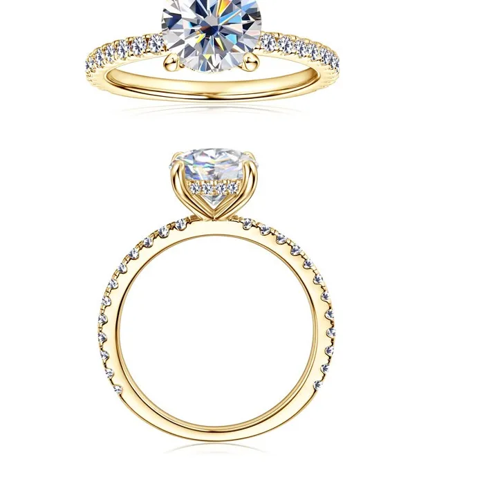 Authentic 8mm 2.0CT Moissanite Solitaire Ring for Women 18k Gold Plated 925 Silver Engagement Wedding Promise Rings Finger Bands Jewelry