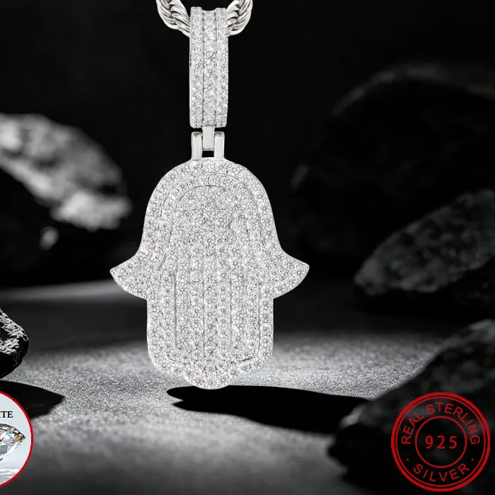 Authentic Iced Moissanite Hand of Fatima Pendant – Radiant Protection