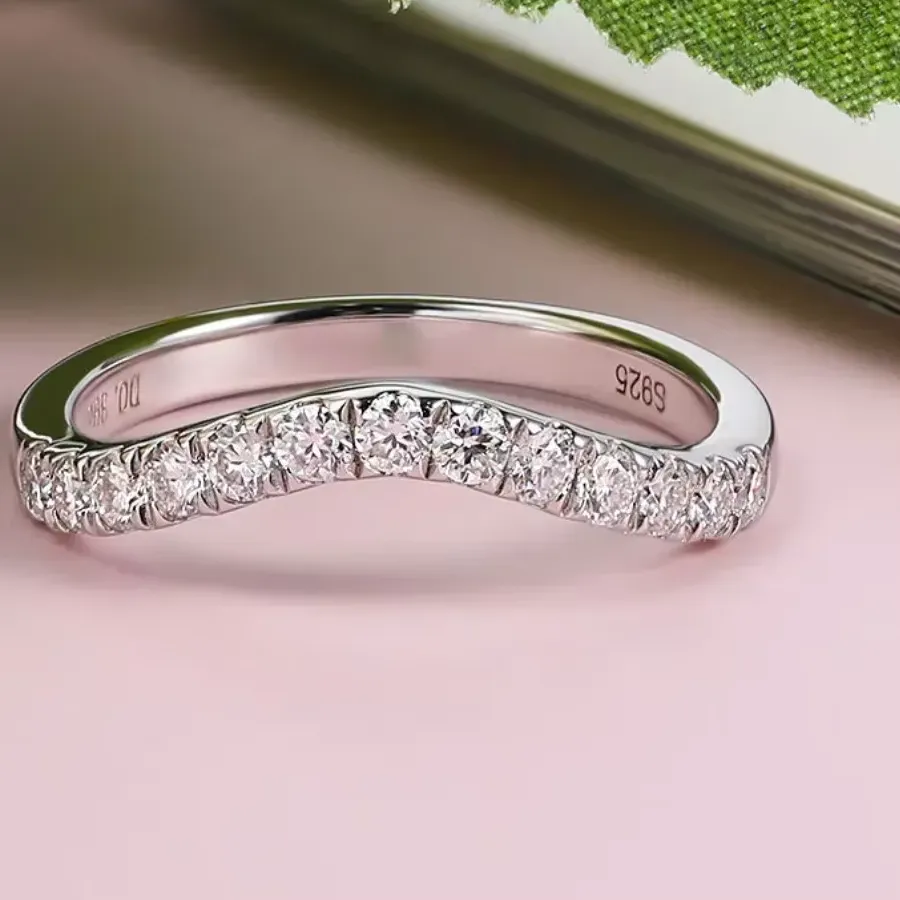 Authentic M-JAJA Moissanite Ring Curved Wedding Band 925 Sterling Silver Engagement Rings D VVS1 0.39ct Lab Diamond Jewelry for Women