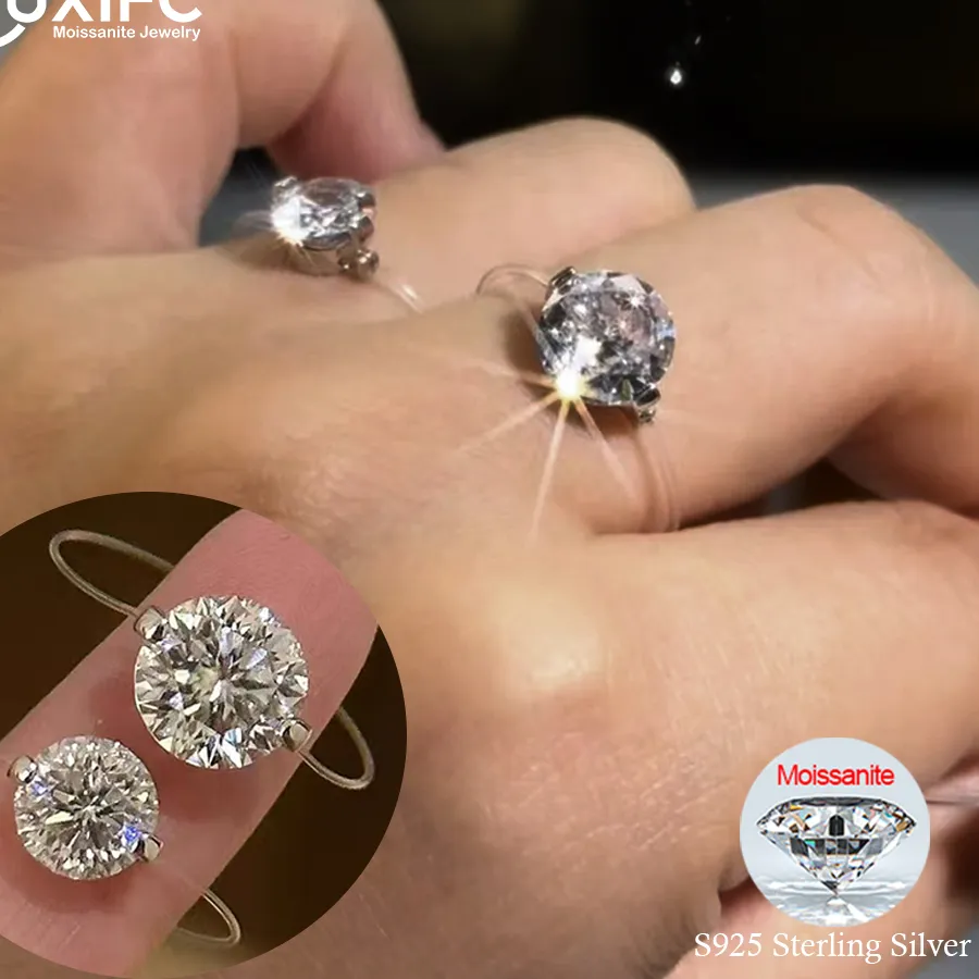 Authentic MUXIFC 1/2 CT Moissanite Ring for Women D Color Transparent Fishing Line Rings with Certified S925 Silver Wedding Band Jewelry