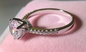 Authentic 14K WHITE Gold Plated ENHANCED 2 CT ROUND MOISSANITE SOLITAIRE ENGAGEMENT RING
