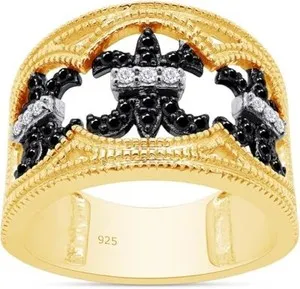 Authentic 1/4ct White & Enhanced Black Natural Diamond Wedding Ring 925 Sterling Silver