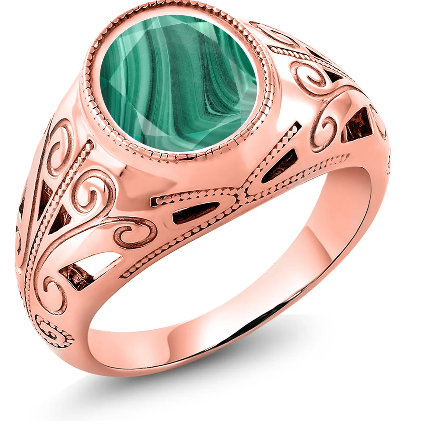 Authentic Men's 18K Rose Gold Plated Silver Gemstone Birthstone Ring | Oval 12X10MM |