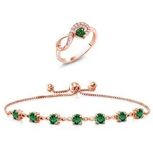 Authentic 925 Silver Gemstone Birthstone Infinity Ring & Bolo Bracelet Jewelry Set Womens
